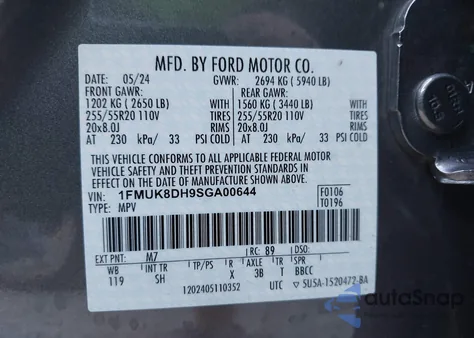 2025 Ford Explorer Active из США, поврежденный, VIN 1FMUK8DH9SGA00644